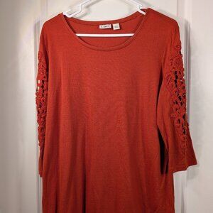 Cato Red Crochet-Sleeve Knit Top